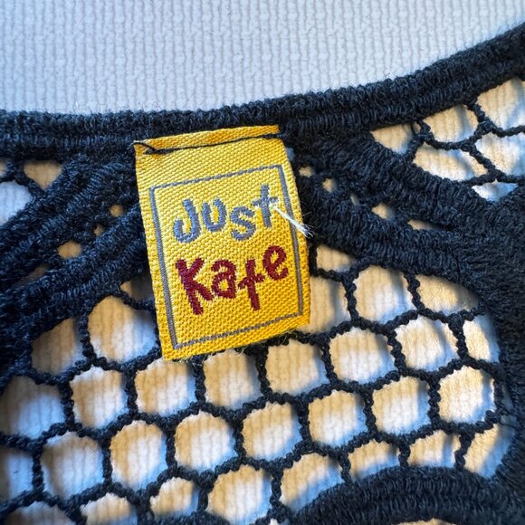 Just Kate Boho Top Large Black Heather Gray Crochet Back Loose Fit Festival - Picture 7 of 8